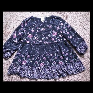 Navy floral chiffon top